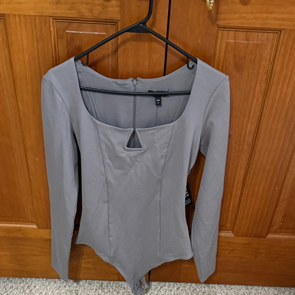 Express Gray Long Sleeve Bodysuit
